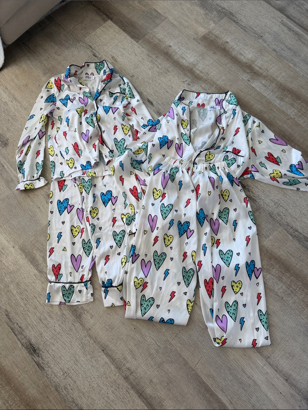 Mom and Daughter matching Heart Print White Cotton Pajama Set - Colorful Hearts